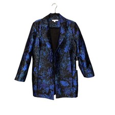 Chico  s Jacquard Professional Business Office Black Blue Floral Topper Blazer