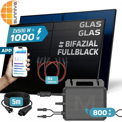 SUNNIVA® Balkonkraftwerk 1000W/800W Solaranlage MARSTEK BIFAZIAL FULLBLACK