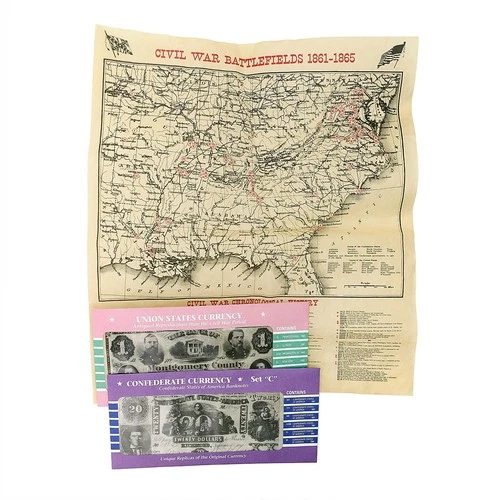 Civil War Battlefield Map Plus 12 diff. Currency North and South Reproductions