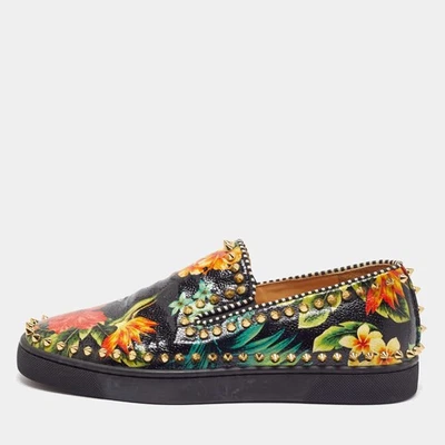 Christian Louboutin Hawaii Pik Boat taille 40 cuir verni noir pointu floral - Photo 1/4