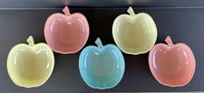 Hazel Atlas  Platonite Pastel Apple Shaped Bowls Set of 5 Mid Century