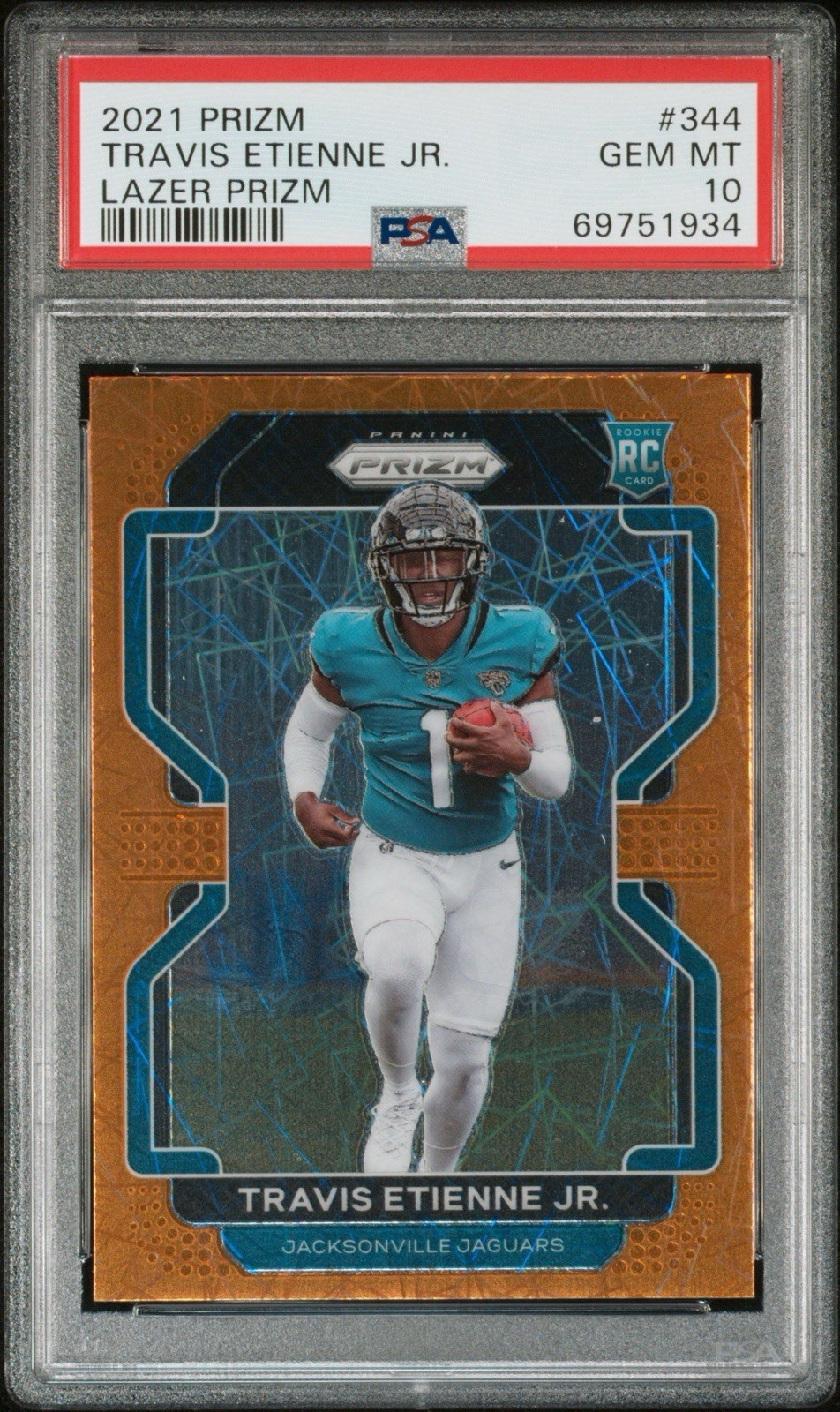 2021 Panini Prizm Travis Etienne Jr. #344 Lazer Prizm RC PSA 10 Jaguars