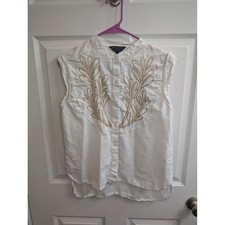 Banana Republic Blouse Women Linen Blend Embroidered Sleeveless - Size S