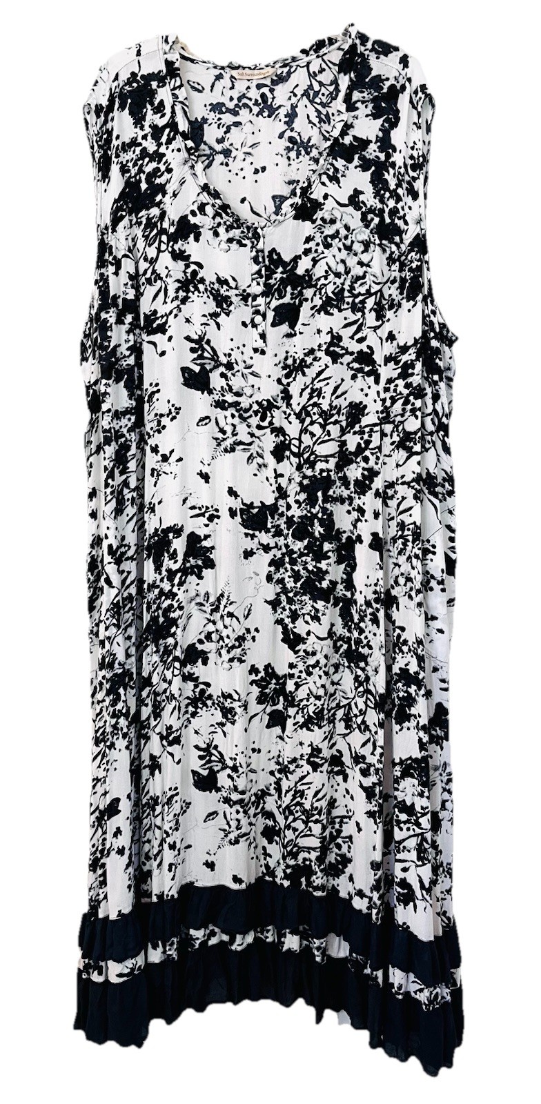 Soft Surroundings Plus 3X Sleeveless Maxi Dress Ruffles Black/White Floral Boho