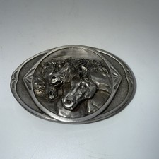 HORSES VINTAGE 1983 BERGAMOT SIGNED BRASS WORKS BELT BUCKLE MADE IN USA K-146