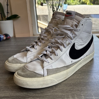 Nike Men s Blazer Mid White/Black/Gray Leather Mid Top Lace-Up Sneaker