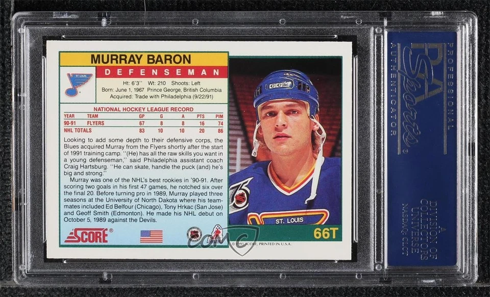 1991-92 Score Rookie and Traded Box Set Murray Baron #66T PSA 10 GEM MT - Image 2 of 2