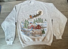Vintage 90s Grey Christmas Sweatshirt Sleigh Small Jerzeees Super Sweats