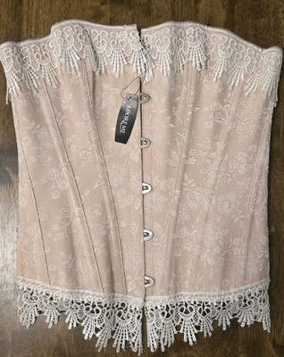 NWT Adore Me Corset Top Blush Lace Trim Boning Bustier Bridal Coquette Small