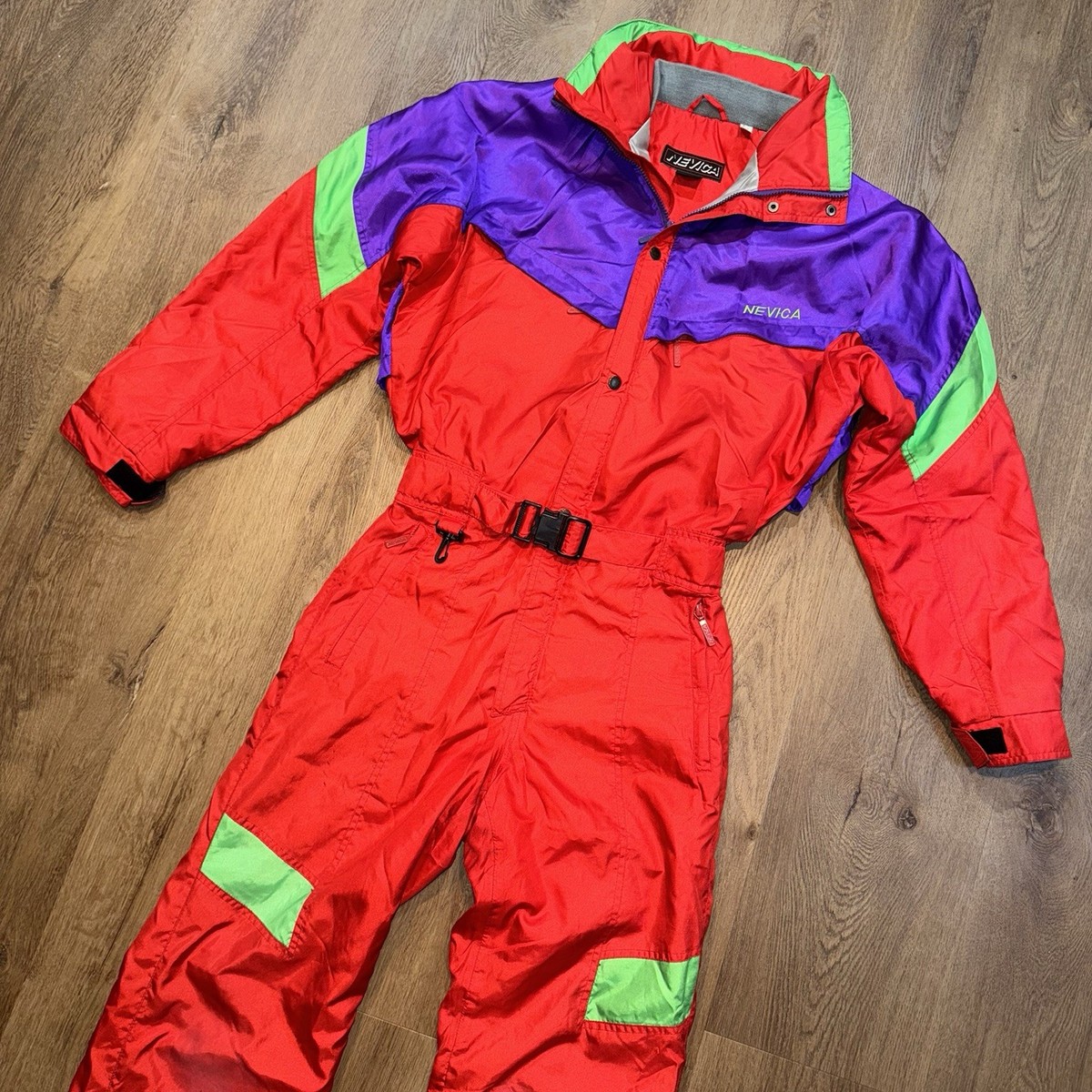 Nevica Ski Suit One Piece Snowsuit Snow Bib Vtg 80s onsie Neon 40