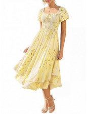 Womens Floral Maxi Wedding Guest Dress Yellow Floral L