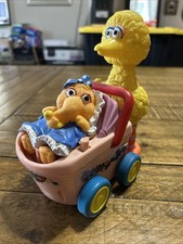 Vtg ILLCO Sesame Street Big Bird w/ Snuffleupagus in Carriage Toy