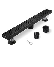 Linear Shower Drain, 48 Inch Black Shower Drain with Removable Square Hole Co...