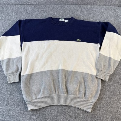 Vintage Izod Lacoste Sweater Mens Large L Gray Blue White Colorblock Knit Cotton