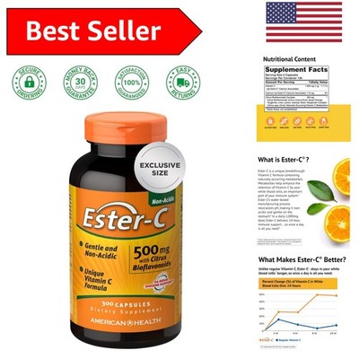 Gentle Ester-C 500 mg Capsules with Citrus Bioflavonoids, 300 Count for Adults