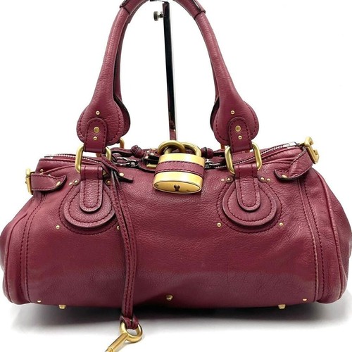 Chloe Paddington Leather Boston Hand Bag Padlock Key Gold Lock Y2K Women 36cm