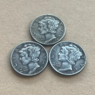 3PC 1916 D Mercury Dime Low production in the first year As shown in the figure