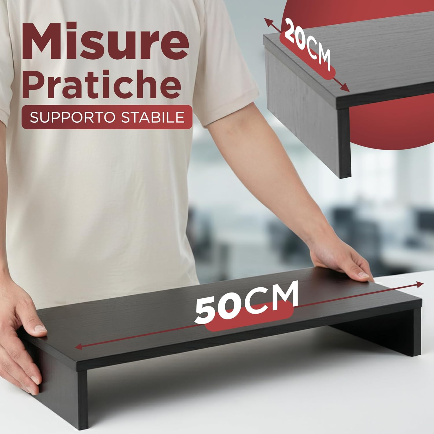 Supporto Monitor Scrivania in Legno – Rialzo PC E Laptop Ergonomico | Accessori foto 3