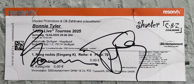 ORIGINAL autograph on a ticket: Bonnie Tyler. 100% GENUINE.