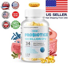 Raw Probiotics 100 Billion CFU Potency Digestive Immune Health 120 Capsules USA