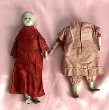 Antique Set of 2 Porcelain Dolls-Early 40's-For Repair or Parts-Cloth Bodies