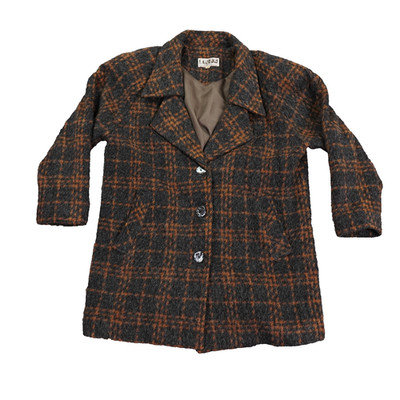 VTG Lancom Françoise Wool Coat Womens 9 Brown Gray Plaid France Mod Houndstooth