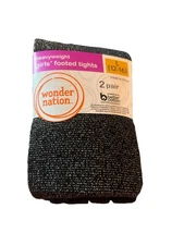 Wonder Nation Girls Footed Tights 2 PR Heavyweight Size L (12-16) Red/Black NWT