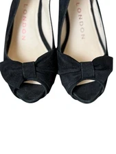 Sacha London Black Suede Leather Peep Toe Slingback Heels Bow Size 6 Evening