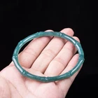 Certified Burma Grade A Natural Blue Jade Jadeite Bracelet Carved Bamboo Bangle