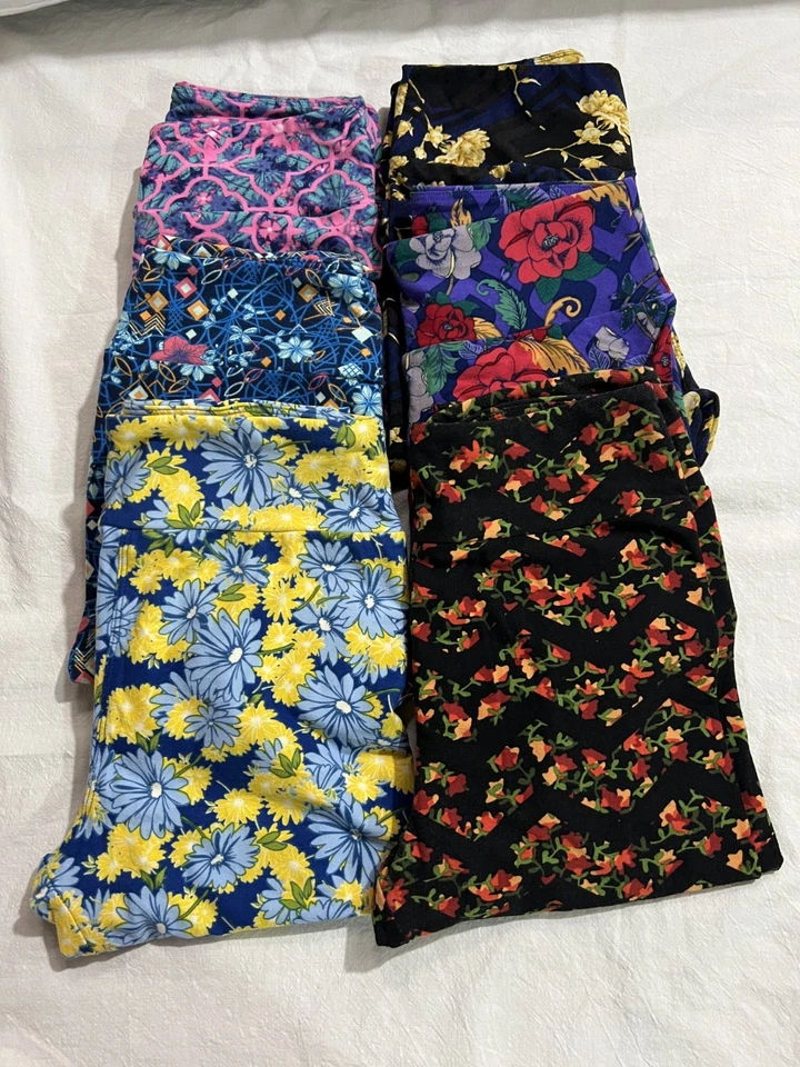 Lote de 6 Leggings LulaRoe Sortidas Estampas Florais Tamanho Único Compatível com a maioria Reg. - Imagem 2 de 4