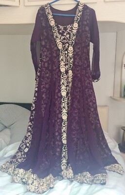 asiatisch indisch pakistanisches Kleid lila Maxi Faden Stickerei Eid Diwali