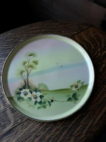 Nippon Hand-Painted Floral Vanity Dresser Pin Tray Dish with Gold trim Morimura