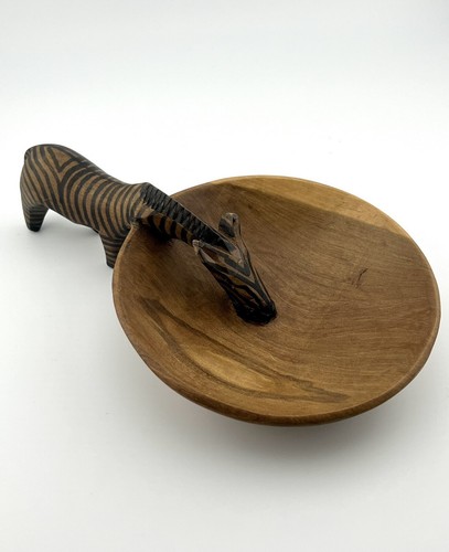 Handcrafted Zebra Drinking At Waterhole Wooden Wood Dish Bowl Kenya Africa - Picture 5 of 17
