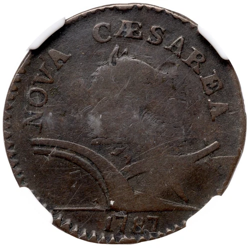 1787 M 34-J R-3 NGC VG Details Sprig Above Plow New Jersey Colonial Copper Coin