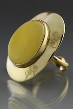 Egg Yolk Genuine BALTIC AMBER Gold Plated Silver Adjustable Ring 11.9g 190821-1