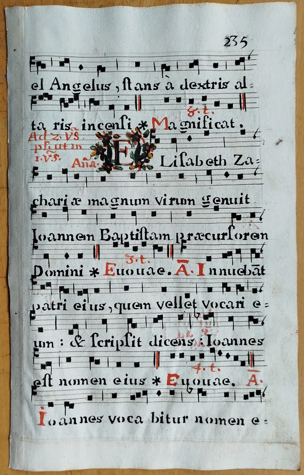 Decorative Original Manuscript Leaf Antiphonary (235) - 1700 - Image 2 of 3