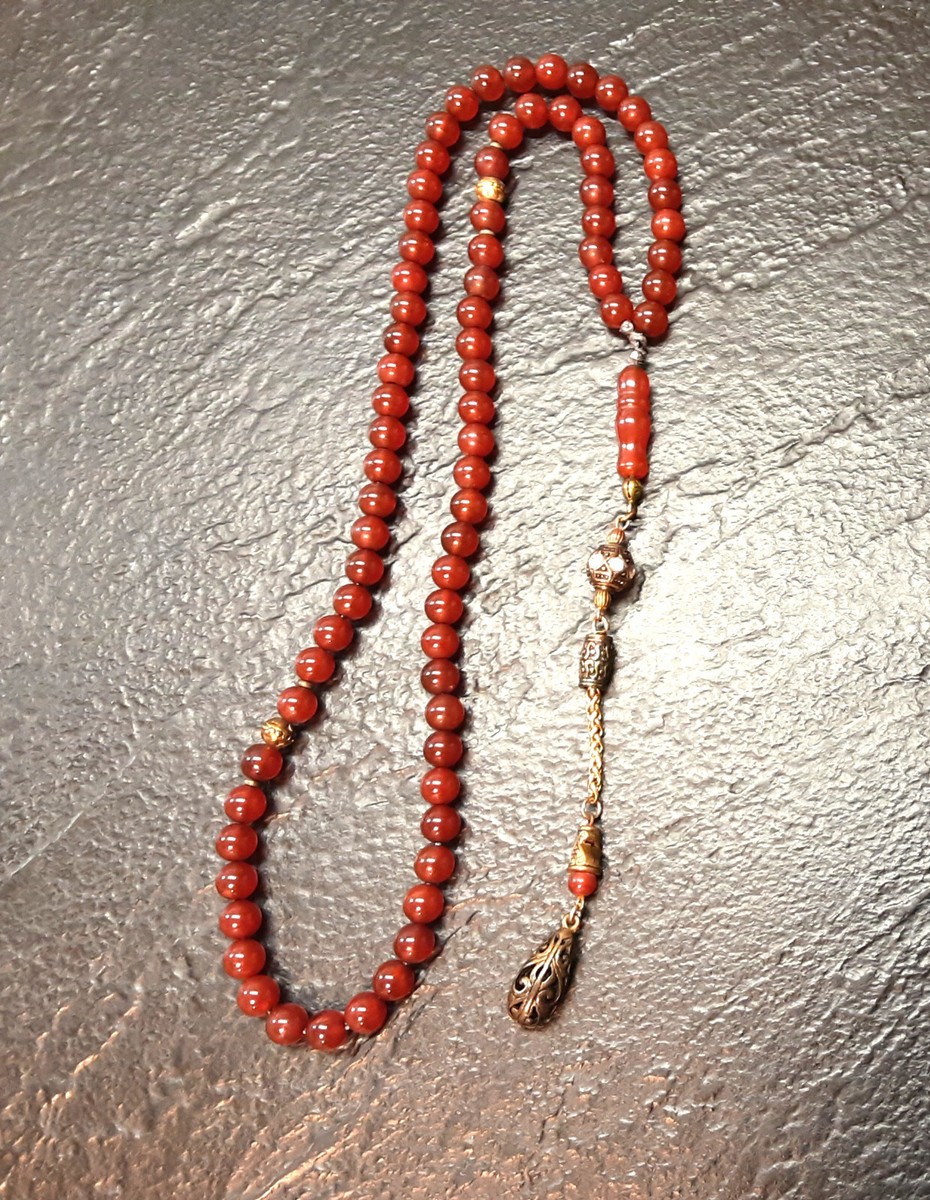 Vintage Islamic Prayer Nephrite 77 Beads Tasbih Misbaha Brown-Orange 72gr