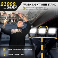 21000Lumen LED Work Lights with Stand - 3 Head Portable Work Light with 16FT ...