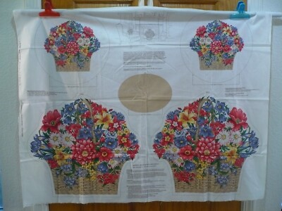 AMERICAN WILDFLOWER COLLECTION FLOWER BASKET PILLOW FABRIC PANEL
