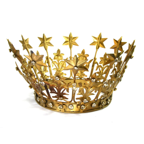 XL Santos Krone mit Lilien Sterne Strass Antikgold, 6,25" Durchmesser Basis - Bild 1 von 6