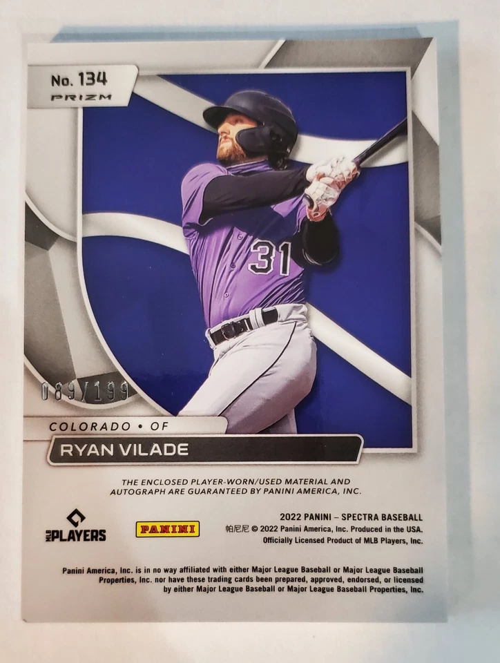 2022 Chronicles Spectra Ryan Vilade #134 Patch Auto /199 - Image 2 of 2