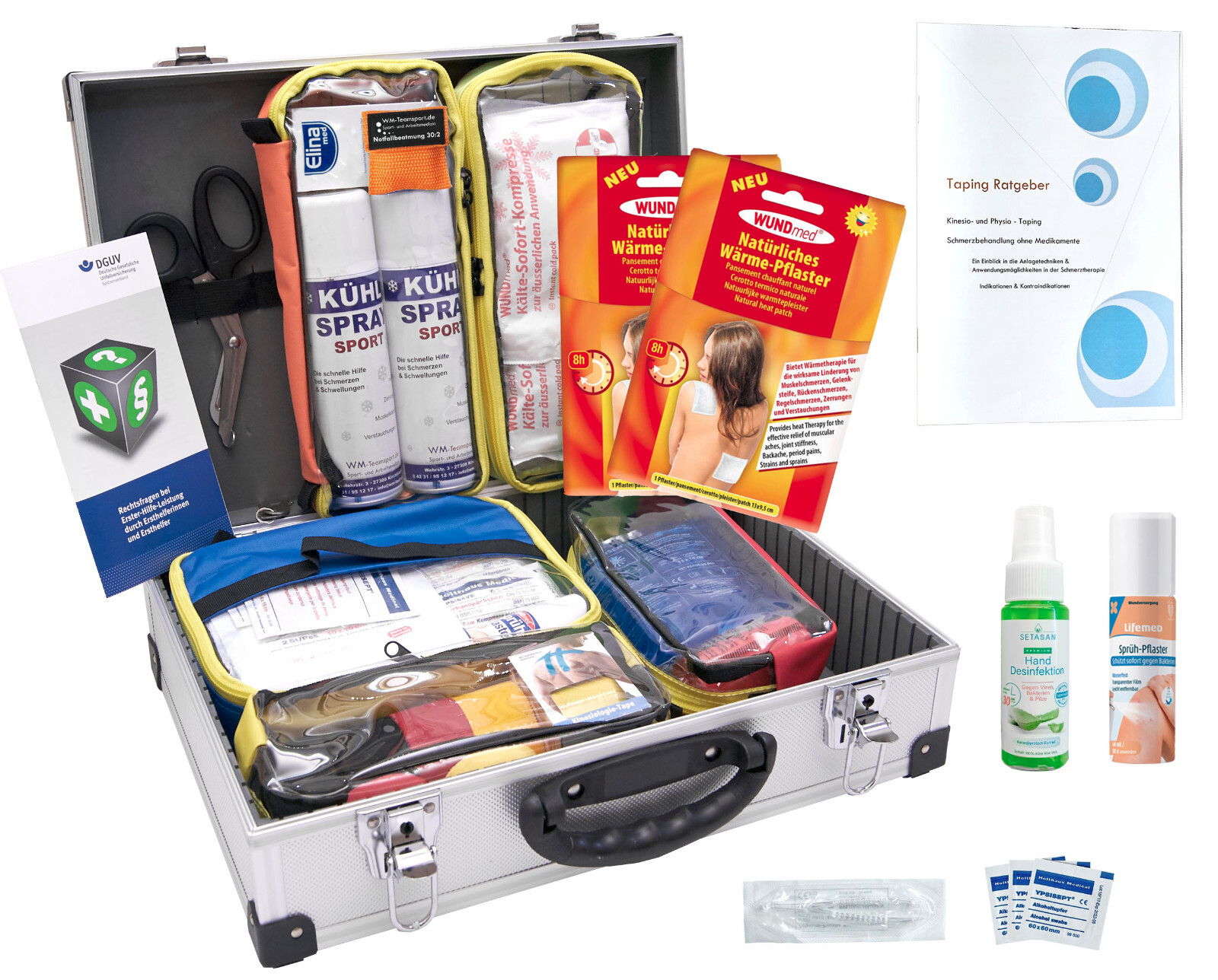 SPORT-Betreuerkoffer "ALU-PRO" mit Modultaschen inkl. DIN 13157 + WÄRMEPFLASTER