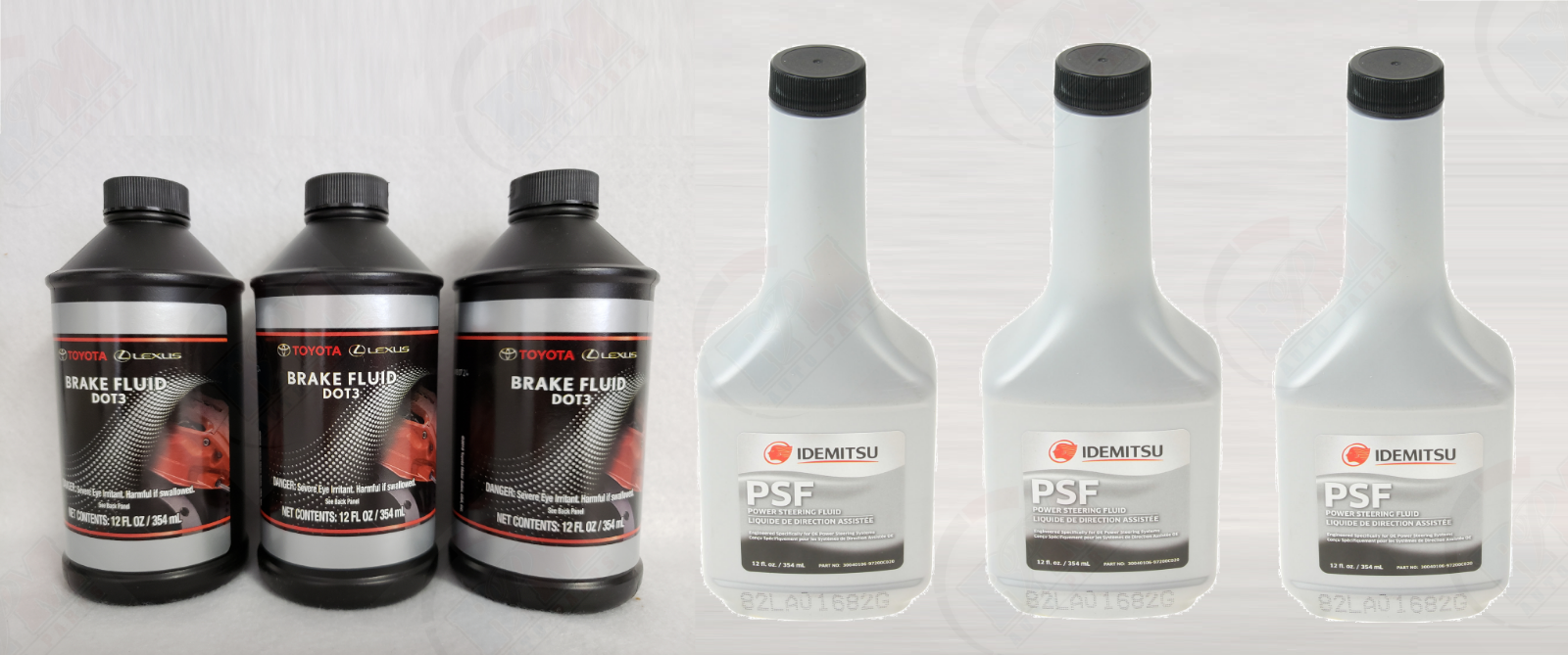 GENUINE (3x) DOT 3 Brake Fluid + (3x) Idemitsu Power Steering Fluid
