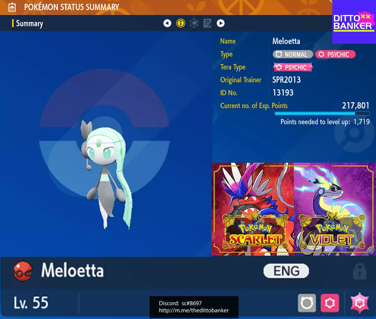 Pokemon Scarlet/Violet ✨ SHINY MELOETTA Lv55 LEGENDARY 6IV Lonely