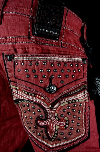 $220 Mens Rock Revival Jean "Sycamore" Brick Leather Inserts Straight 31 X 32
