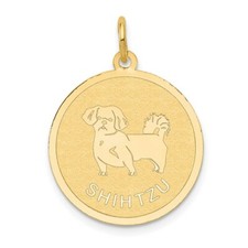 14KT Yellow Gold SHIH TZU Dog Pendant Charm Disc NEW Matte & Shiny