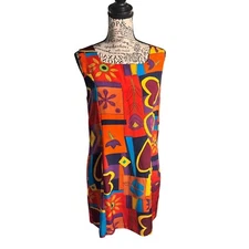 Marguerite Silk Dress Sleeveless Colorful Abstract Print Party Cocktail M