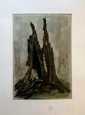 ::FRANZ EHMKE  *1928-2018 DDR MALER °BAUM BLITZSCHLAG STUBBEN BAUMSTUMPF PASTELL