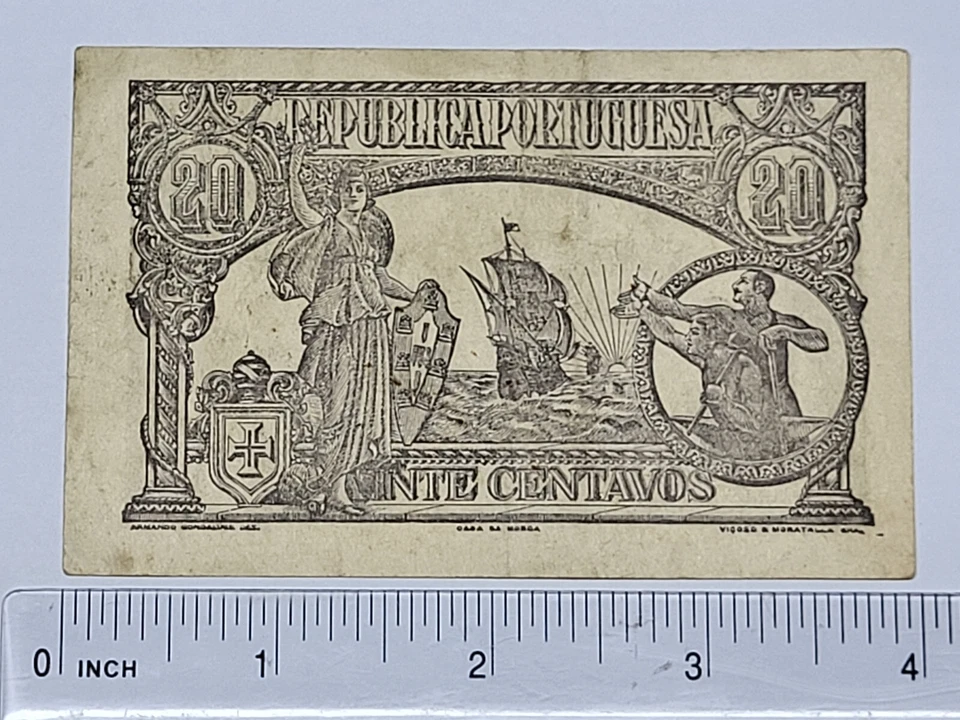 PORTUGAL EMERGENCY PAPER MONEY VINTE CENTAVOS 1922 CASA DA MOEDA - Image 4 of 4