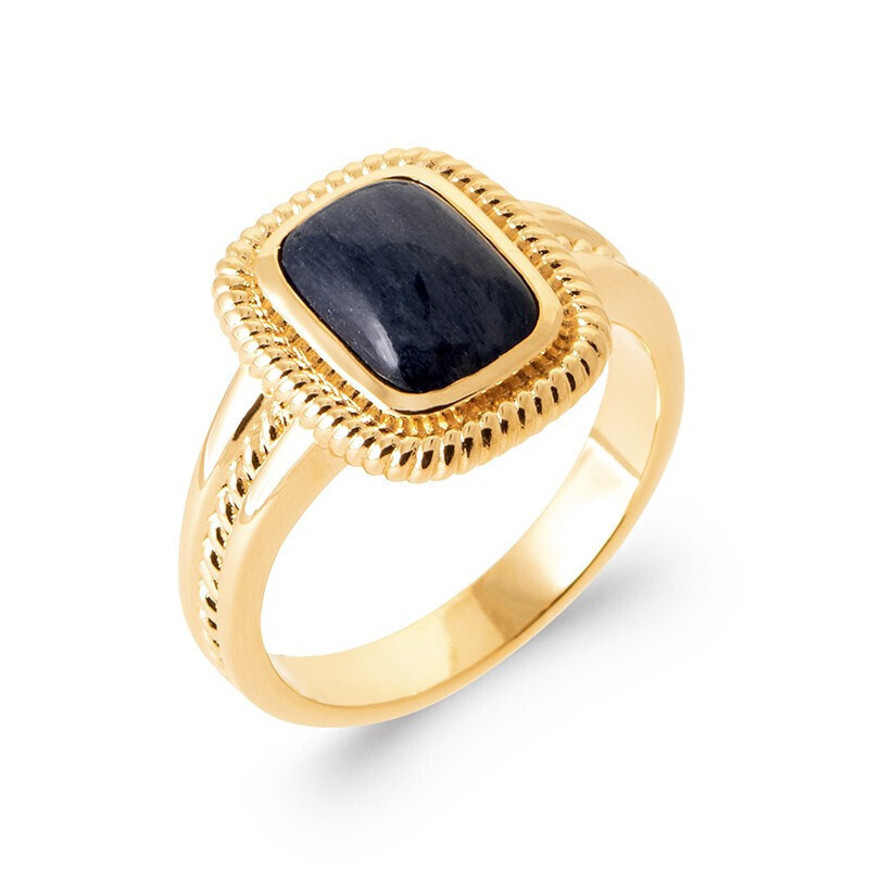 Bague aventurine bleue véritable taille 58 avec anneau plaqué or 750/000 poinçonné